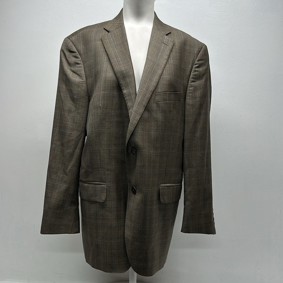 Peter Millar Suit Jacket Blazer Sports Coat Plaid Wool Tan Brown Mens Size 42R - Picture 2 of 11